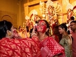 Durga Puja celebrations at CR Park, in New Delhi. (PTI)