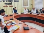District magistrate Vishak G presides over a review meeting with officials concerned in Lucknow on Saturday. (Sourced)