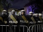 Riot police kept protestors out of the Constitutional Tribunal.
