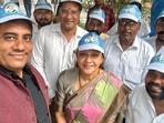 UP Congress president Aradhana Mishra with party workers. (Sourced)