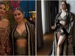 At Priyanka Chopra’s Diwali party in Los Angeles, Sanya Malhotra wore a black bralette and mini skirt by Masaba Gupta.