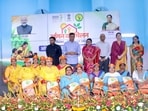 Anganwadi Workers and Helpers participate in the ‘Angan Ka Milan’ programme organised at the NDMC Community Centre on Babar Road in New Delhi.