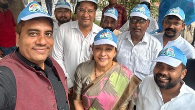 UP Congress president Aradhana Mishra with party workers. (Sourced)