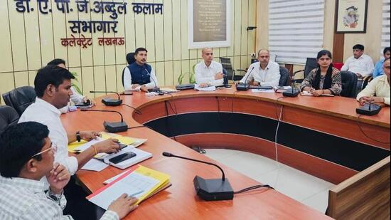 District magistrate Vishak G presides over a review meeting with officials concerned in Lucknow on Saturday. (Sourced)