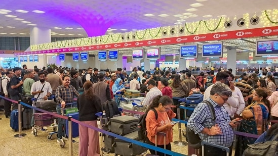 A view of the packed Chhatrapati Shivaji Maharaj International Airport. (PTI)