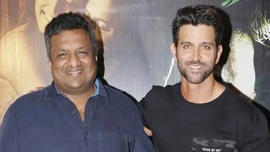 Sanjay Gupta with Hrithik Roshan during a pre-release event for Kaabil.