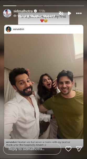 Sidharth Malhotra reshared Varun Dhawan's Instagram post. Sidharth Malhotra reshared Varun Dhawan's Instagram post.