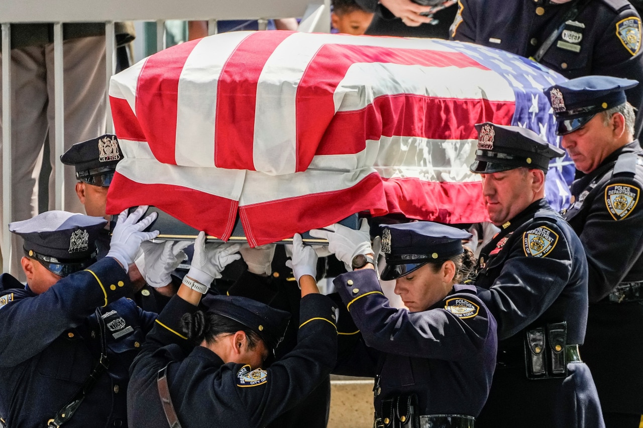 Pallbearers carried the casket of U.S. soldier Sgt. Angel S. Rampersad, who was killed in an attack on Muwaffaq Salti Air Base. Pallbearers carried the casket of U.S. soldier Sgt. Angel S. Rampersad, who was killed in an attack on Muwaffaq Salti Air Base.