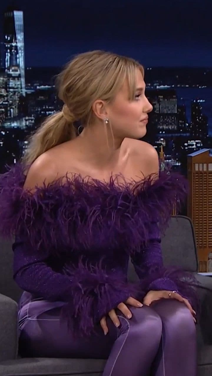millie bobby brown purple dress Millie Bobby Brown Stuns in Purple Outfit